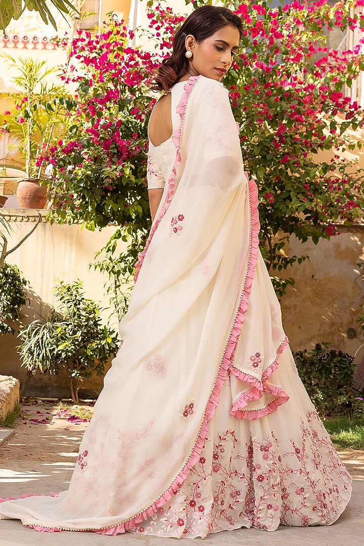 Off-White Georgette Embroidered Wedding Lehenga Set by Suruchi Parakh at Pernia's Pop Up Shop