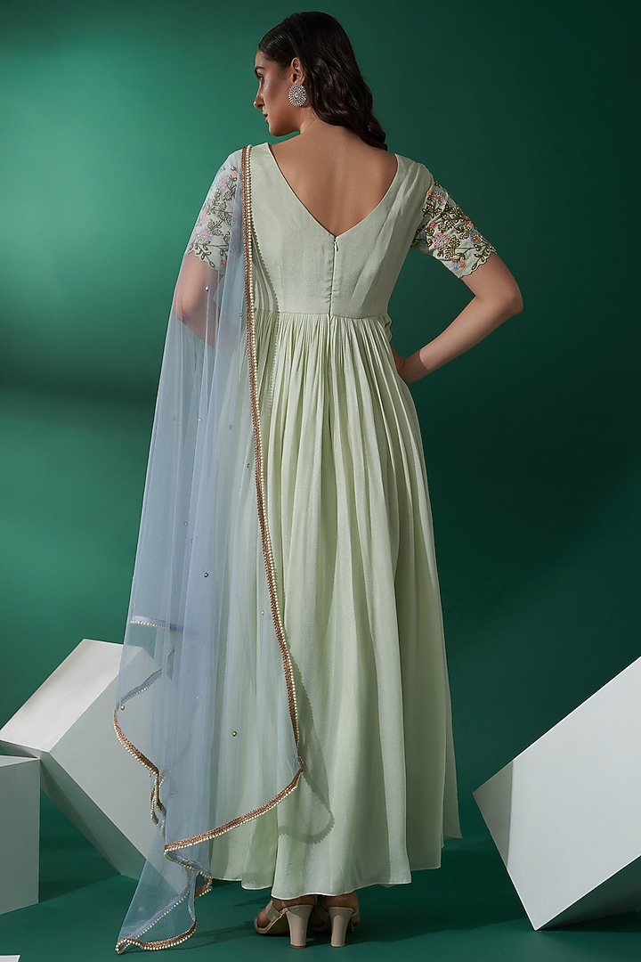 Mint Embroidered Party Wear Anarkali Set by Suruchi Parakh at Pernia's Pop Up Shop