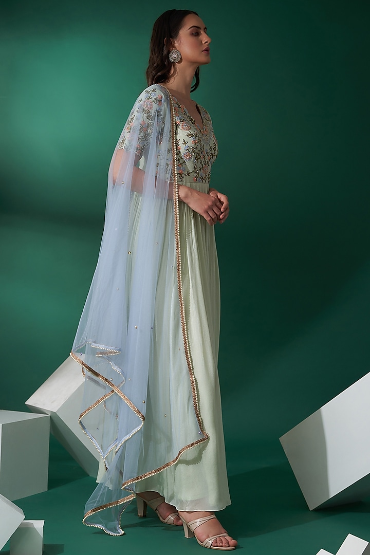 Mint Embroidered Party Wear Anarkali Set by Suruchi Parakh at Pernia's Pop Up Shop