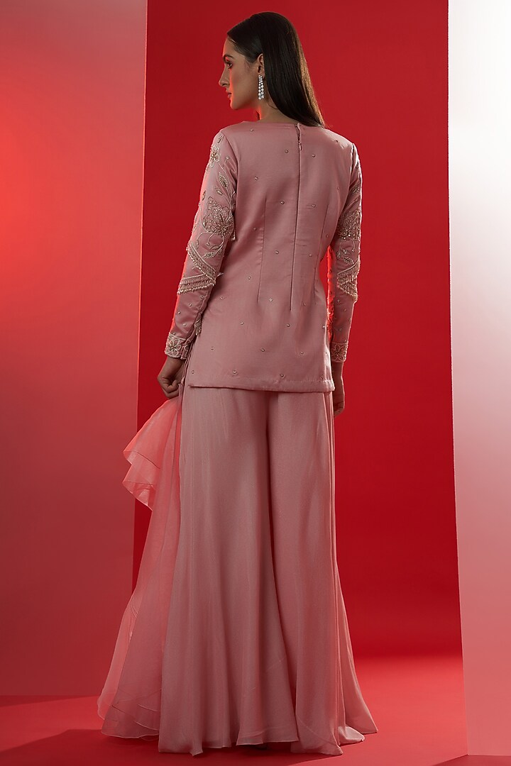 Blush Pink Hand Embroidered Flared Wedding Sharara Set by Suruchi Parakh at Pernia's Pop Up Shop