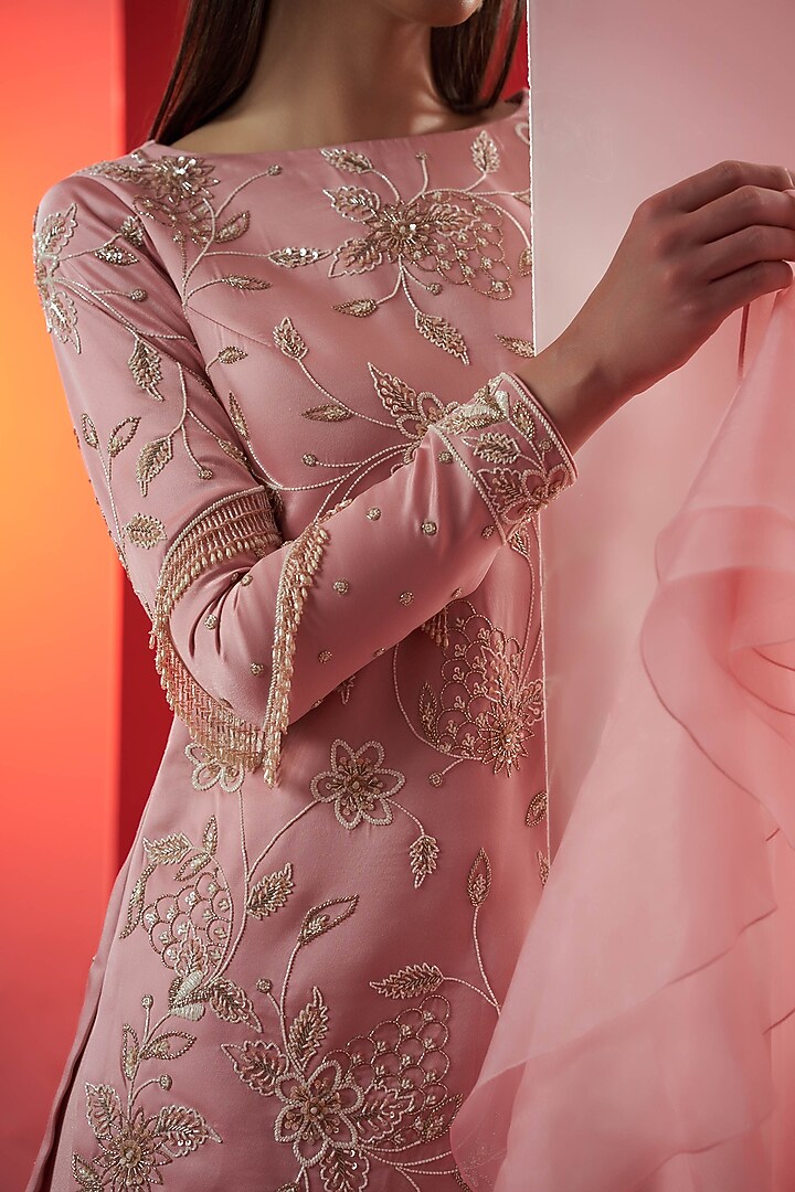 Blush Pink Hand Embroidered Flared Wedding Sharara Set by Suruchi Parakh at Pernia's Pop Up Shop