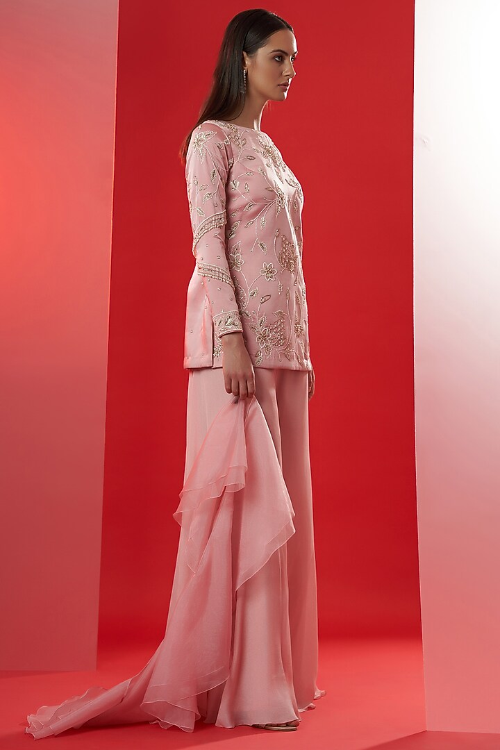 Blush Pink Hand Embroidered Flared Wedding Sharara Set by Suruchi Parakh at Pernia's Pop Up Shop