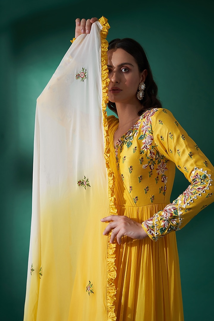 Dandelion Yellow Embroidered Party Wear Anarkali Set by Suruchi Parakh at Pernia's Pop Up Shop