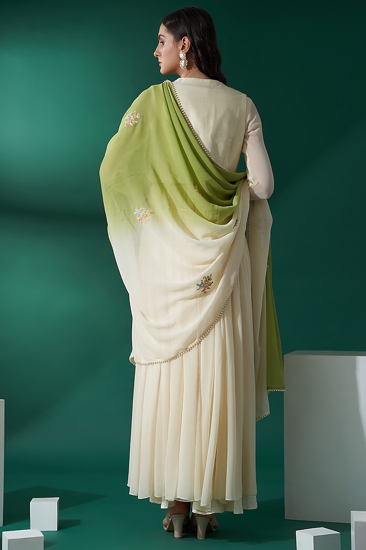 Cream Tussar Silk & Georgette Party Wear Anarkali Set by Suruchi Parakh at Pernia's Pop Up Shop