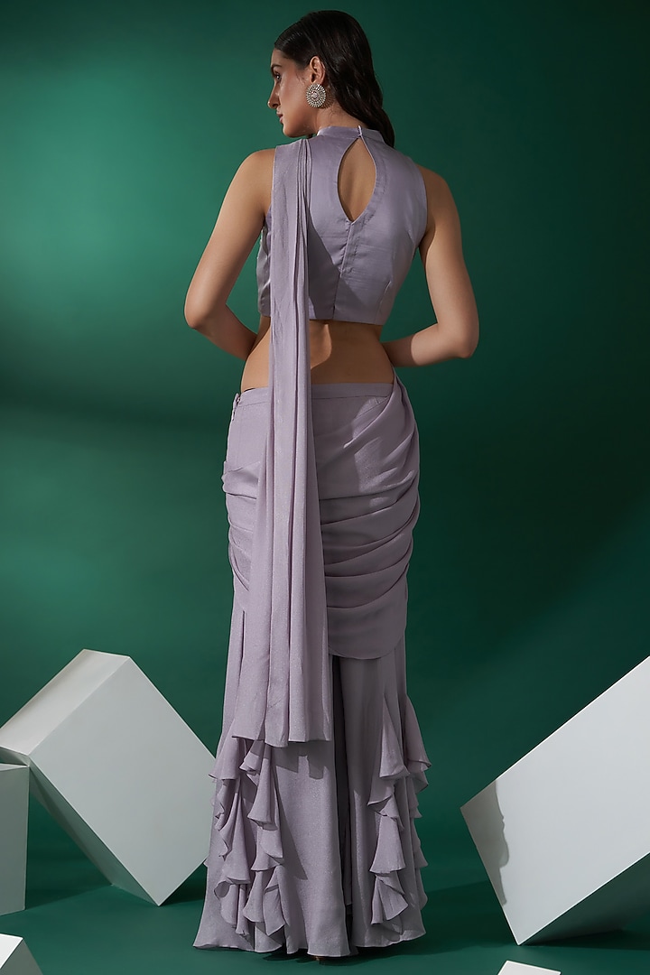Lilac Georgette Crepe & Satin Draped Pant Party Wear Saree Set by Suruchi Parakh at Pernia's Pop Up Shop