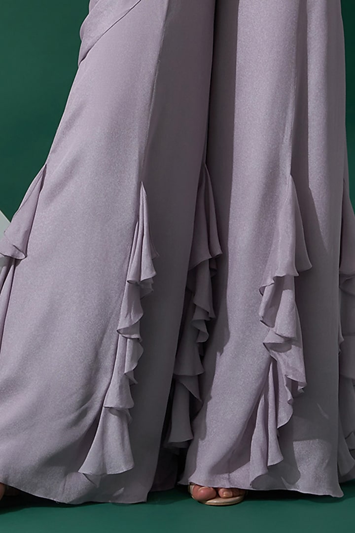 Lilac Georgette Crepe & Satin Draped Pant Party Wear Saree Set by Suruchi Parakh at Pernia's Pop Up Shop