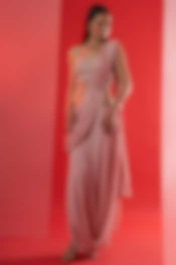 Blush Pink Georgette Crepe & Satin Pre-Draped Skirt Wedding Saree Set by Suruchi Parakh at Pernia's Pop Up Shop