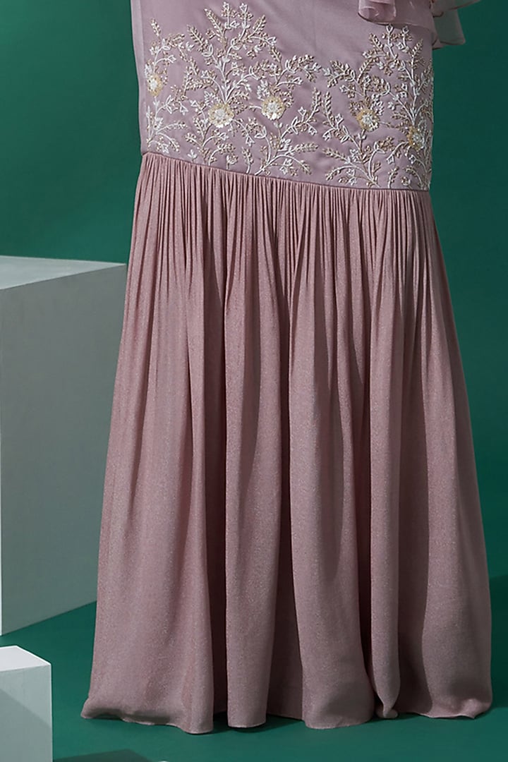 Nude Georgette Crepe & Organza Embroidered Pre-Draped Skirt Wedding Saree Set by Suruchi Parakh at Pernia's Pop Up Shop