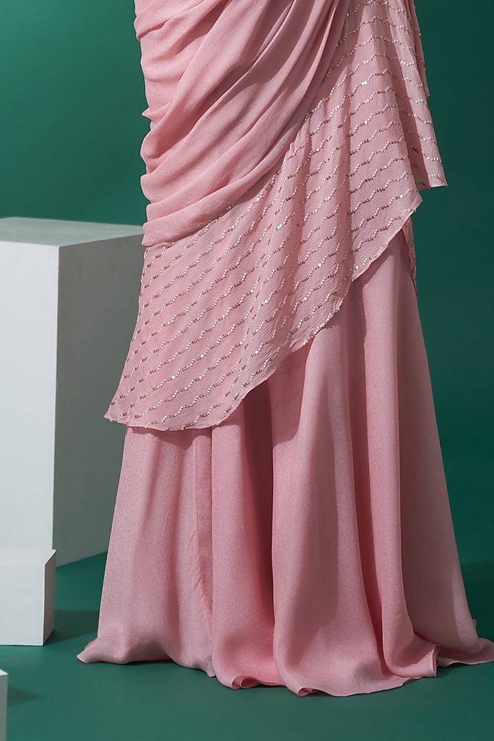 Blush Pink Hand Embroidered Pre-Draped Wedding Saree Set by Suruchi Parakh at Pernia's Pop Up Shop