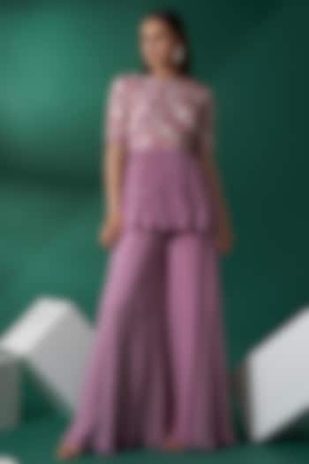 Lilac Chiffon Flared Pant Set by Suruchi Parakh at Pernia's Pop Up Shop