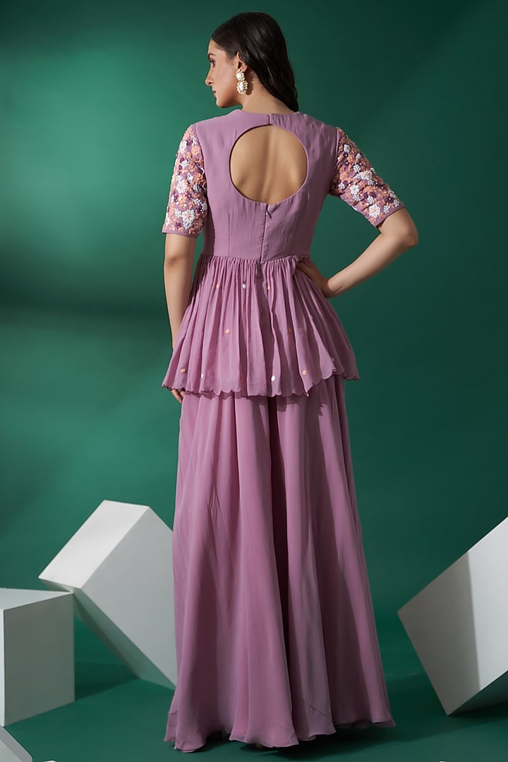 Lilac Chiffon Flared Pant Set by Suruchi Parakh at Pernia's Pop Up Shop