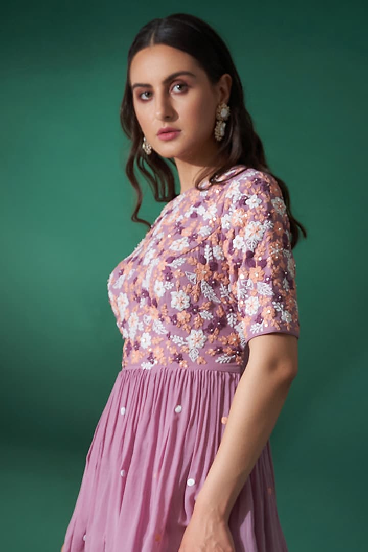Lilac Chiffon Flared Pant Set by Suruchi Parakh at Pernia's Pop Up Shop