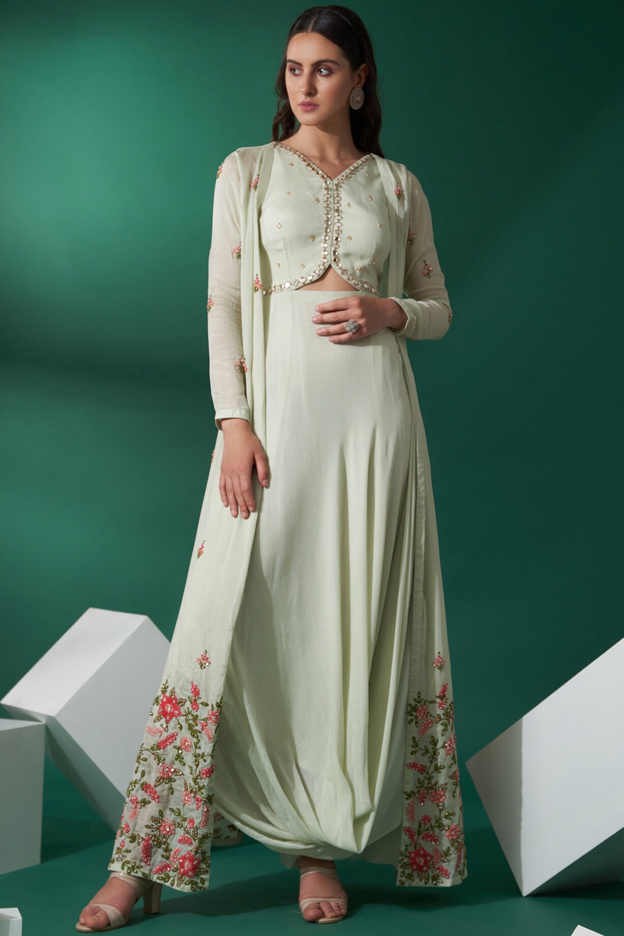 slim fit dress slacks Prized Iced Green Tailored Blazer Dress With Bow – Club L London main image 1