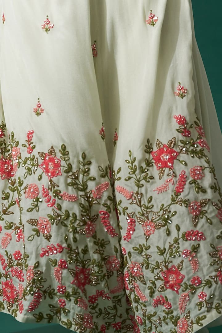 Mint Green Georgette Crepe & Satin Threadwork Jacket Draped Cocktail Dress by Suruchi Parakh at Pernia's Pop Up Shop