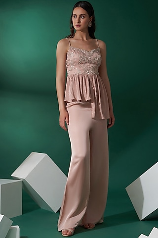 Pink Satin Pant Set by Suruchi Parakh