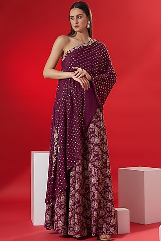 wine Floral Printed Pant Set by Suruchi Parakh