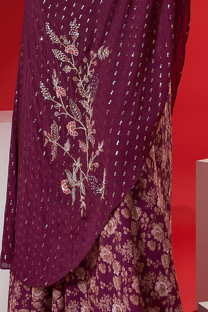 wine Floral Printed Pant Set by Suruchi Parakh at Pernia's Pop Up Shop