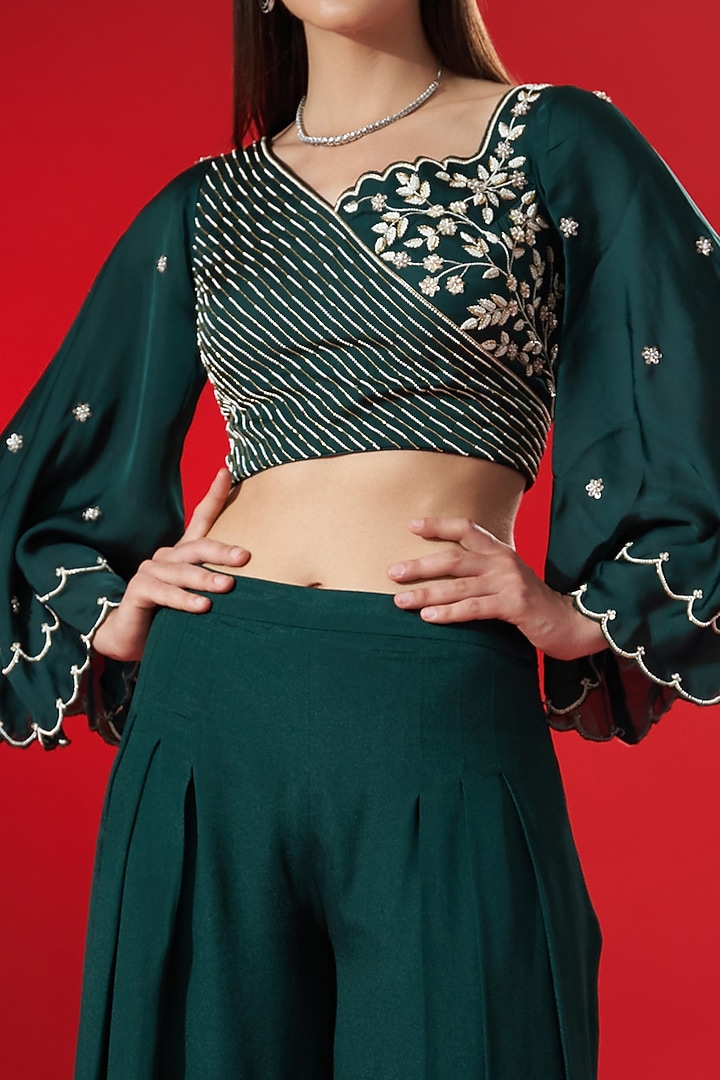 Green Satin Flared Pant Set by Suruchi Parakh at Pernia's Pop Up Shop