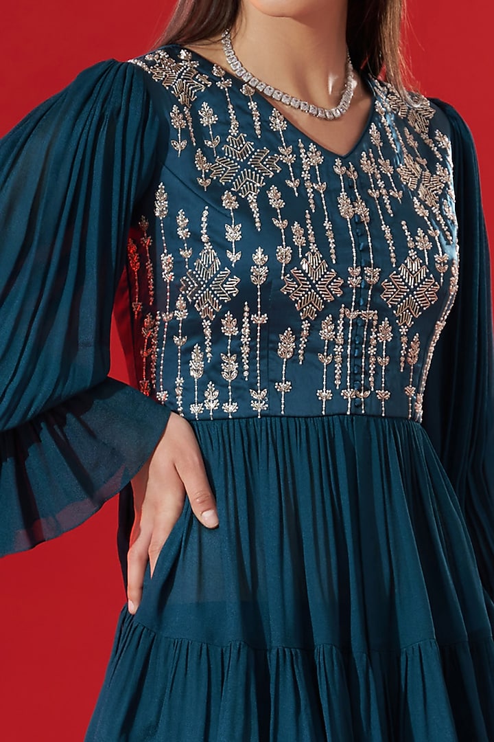 Teal Green Georgette Pant set by Suruchi Parakh at Pernia's Pop Up Shop