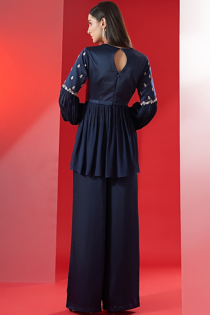 Navy Blue Satin Pant Set by Suruchi Parakh at Pernia's Pop Up Shop
