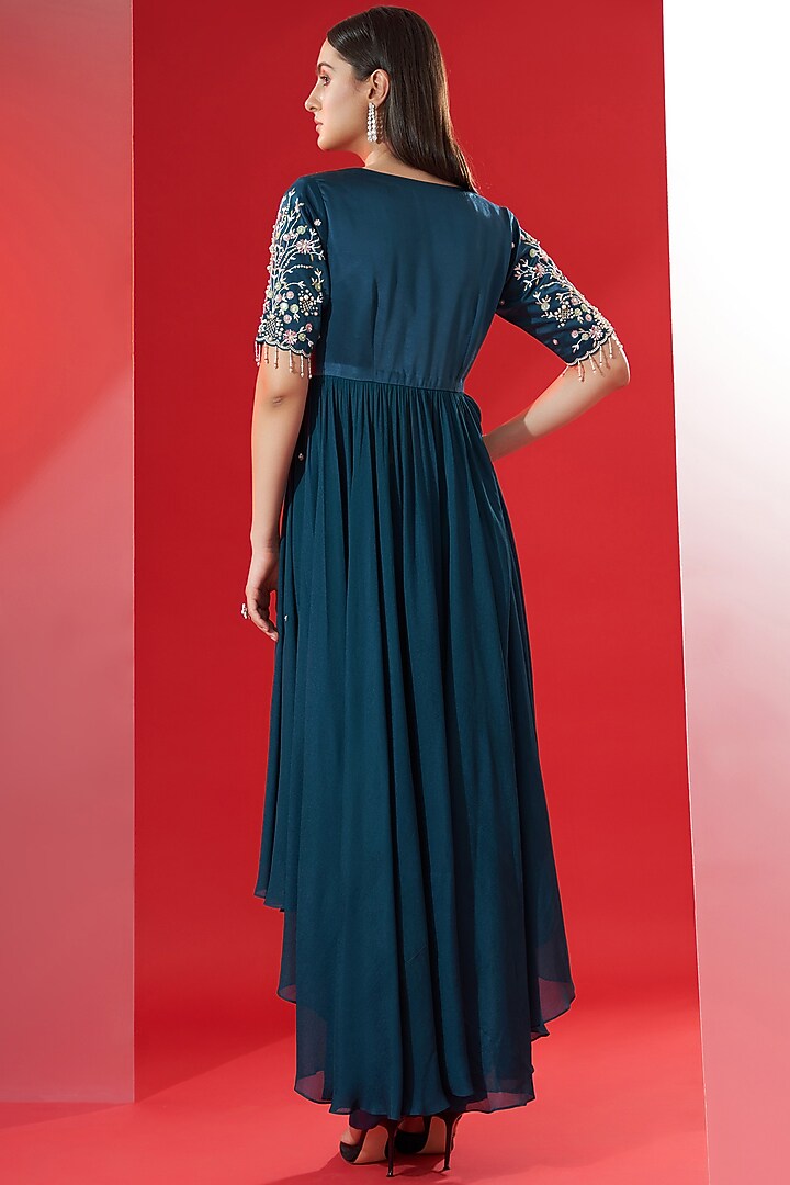 Teal Green Embroidered Jacket Set by Suruchi Parakh at Pernia's Pop Up Shop