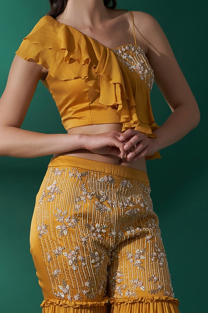 Mustard Satin Pant Set by Suruchi Parakh at Pernia's Pop Up Shop