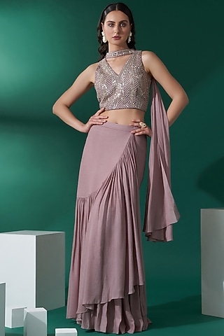 Nude Brown Georgette Skirt Set by Suruchi Parakh