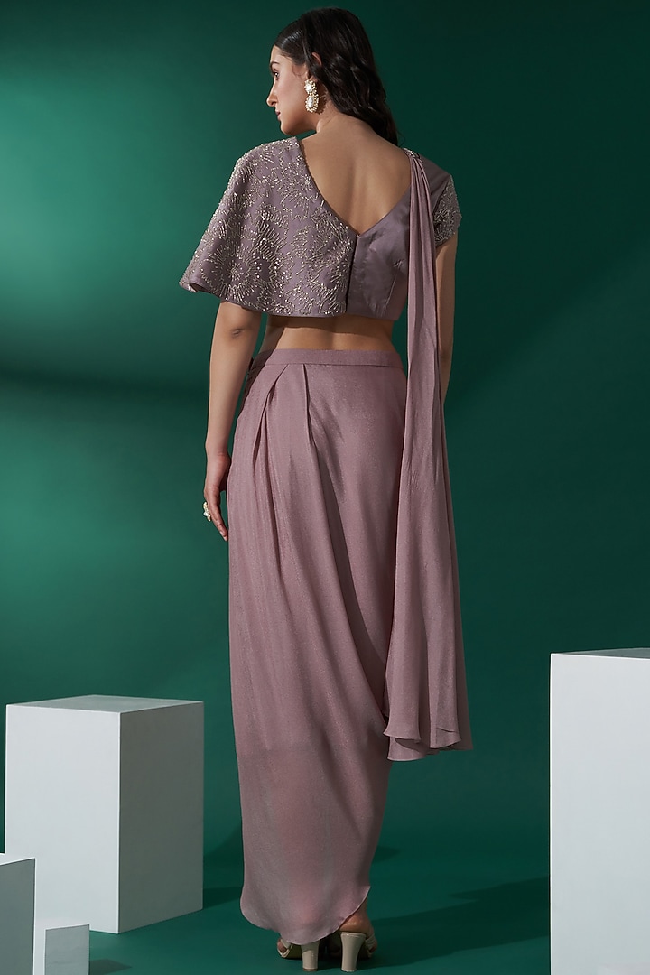 Nude Brown Satin Draped Skirt Set by Suruchi Parakh at Pernia's Pop Up Shop