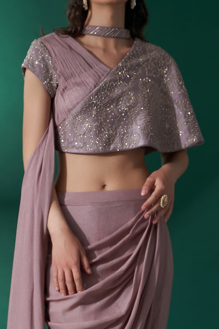 Nude Brown Satin Draped Skirt Set by Suruchi Parakh at Pernia's Pop Up Shop
