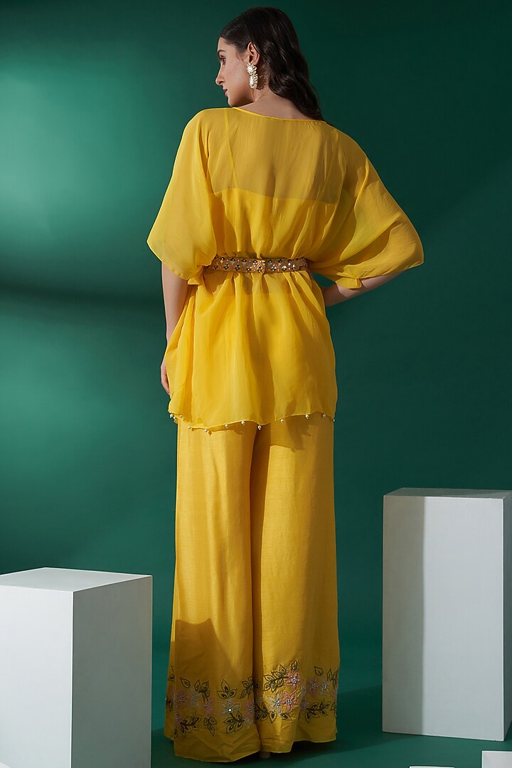 Yellow Organza Embroidered Kaftan Set by Suruchi Parakh at Pernia's Pop Up Shop