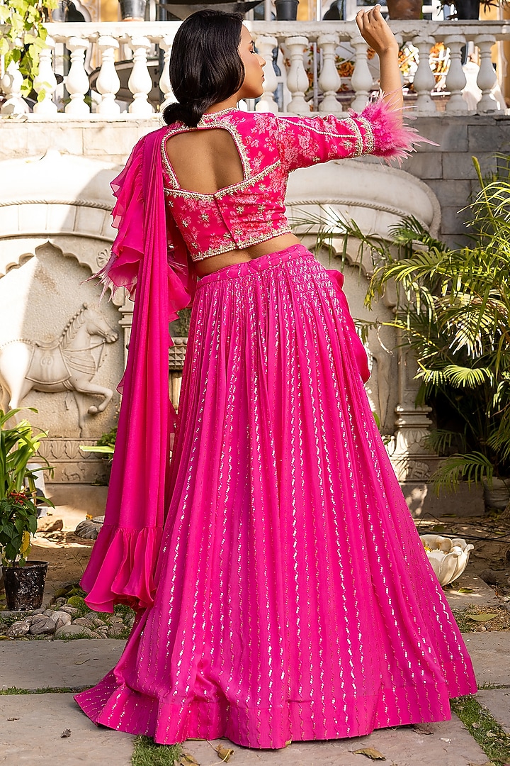 Pink Georgette Crepe & Soft Organza Drape Wedding Lehenga Set by Suruchi Parakh at Pernia's Pop Up Shop