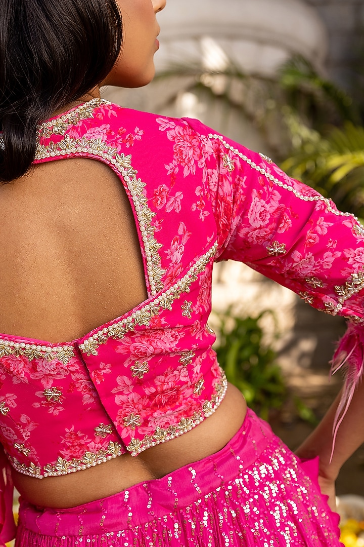 Pink Georgette Crepe & Soft Organza Drape Wedding Lehenga Set by Suruchi Parakh at Pernia's Pop Up Shop