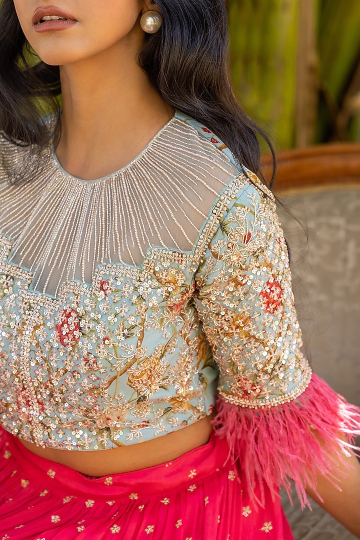 Coral Georgette & Net Layered Wedding Lehenga Set by Suruchi Parakh at Pernia's Pop Up Shop