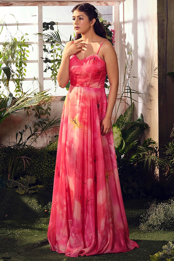 Pink Habutai Silk Corset Dress by Suruchi Parakh