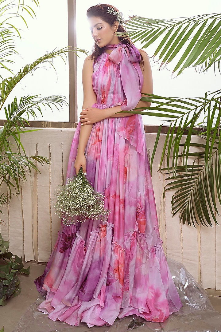 slim fit dress slacks FEATHER SHOULDER SEQUINED LAYERED MAXI DRESS main image 0