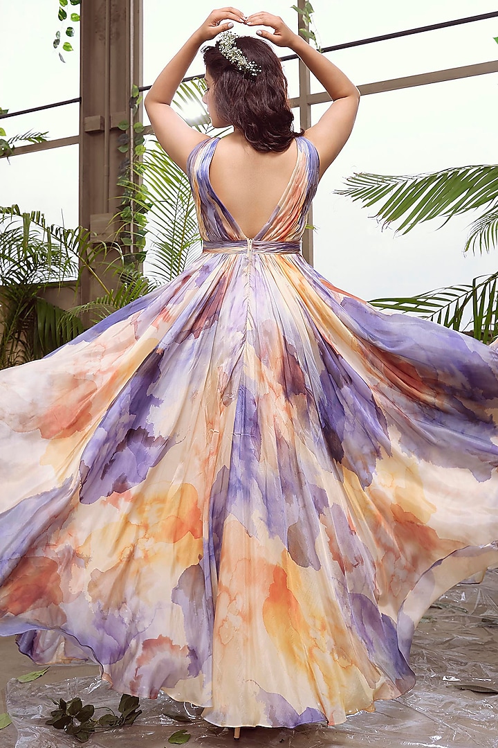 Lilac & Yellow Flared Gown Design by Suruchi Parakh at Pernia's Pop Up Shop  2024