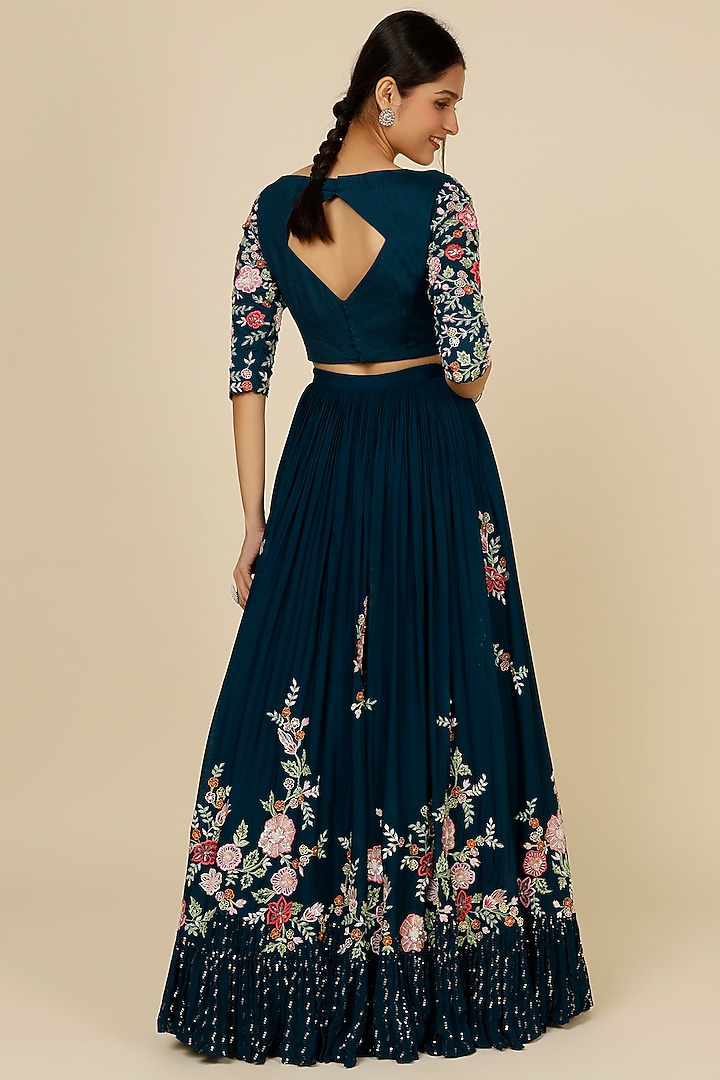 Peacock Blue Embroidered Wedding Lehenga Set by Suruchi Parakh at Pernia's Pop Up Shop