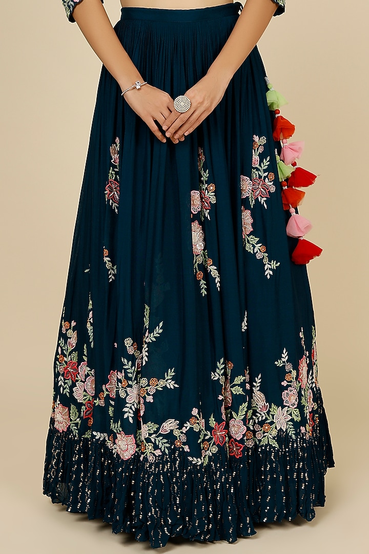 Peacock Blue Embroidered Wedding Lehenga Set by Suruchi Parakh at Pernia's Pop Up Shop