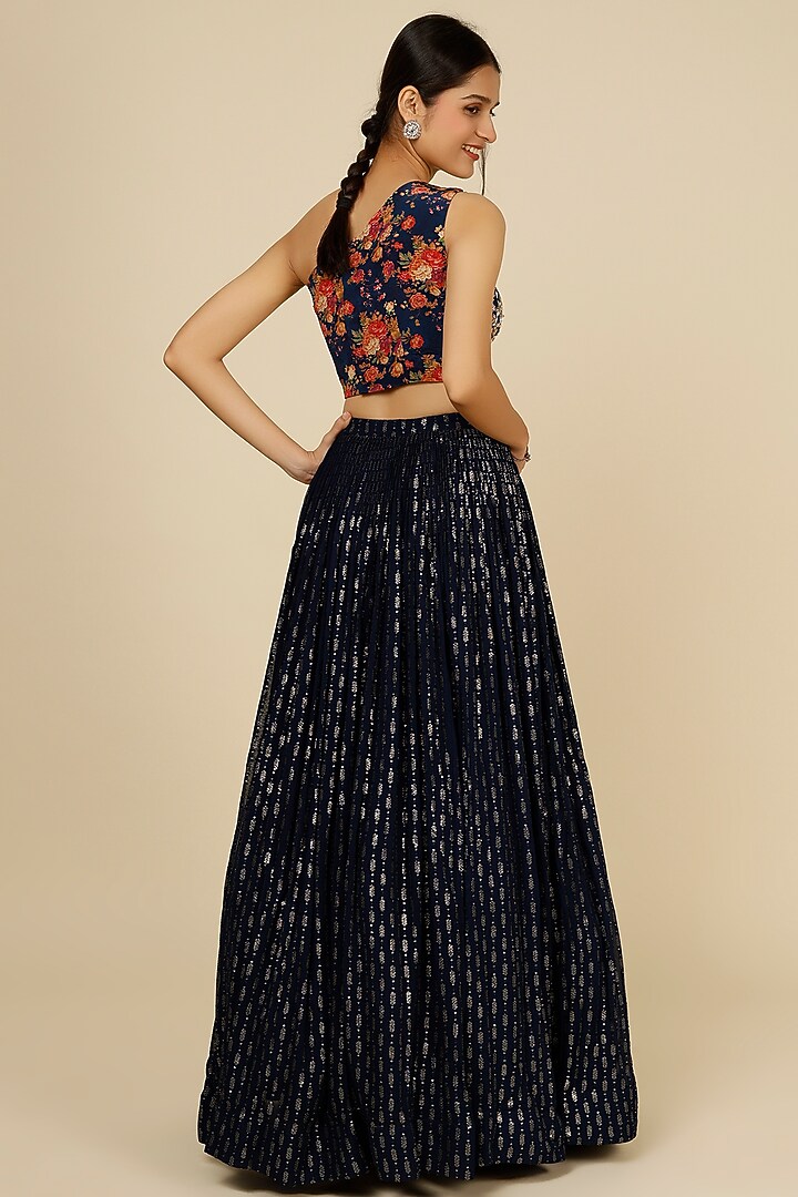 Cobalt Blue Embroidered Wedding Lehenga Set by Suruchi Parakh at Pernia's Pop Up Shop