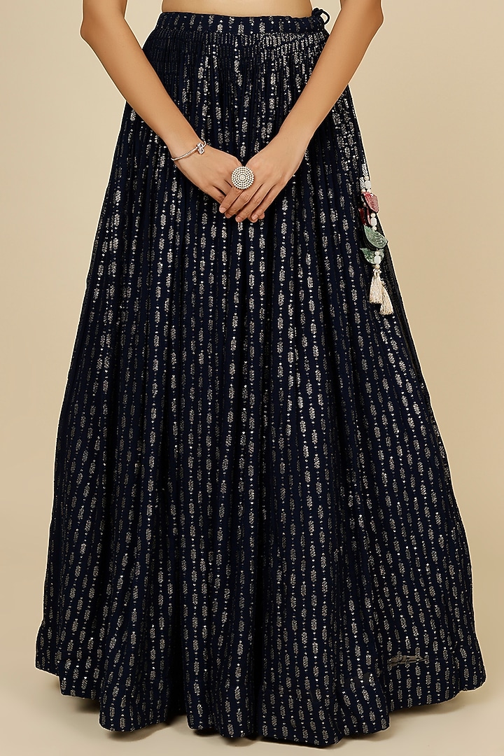 Cobalt Blue Embroidered Wedding Lehenga Set by Suruchi Parakh at Pernia's Pop Up Shop