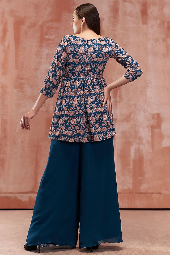 Teal Blue Georgette Pant Set by Suruchi Parakh at Pernia's Pop Up Shop