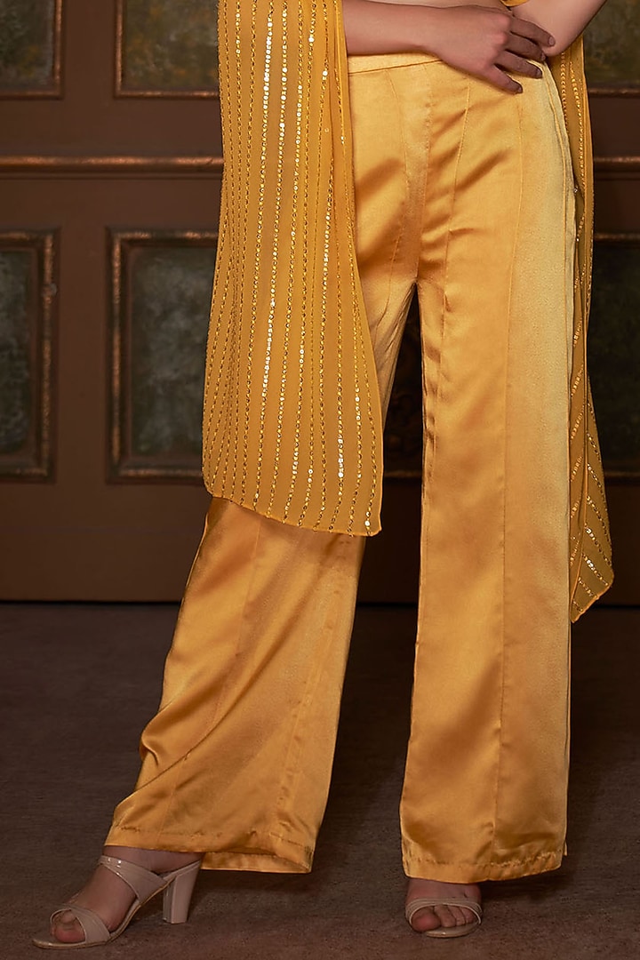 Yellow Georgette & Satin Silk Pant Set by Suruchi Parakh at Pernia's Pop Up Shop