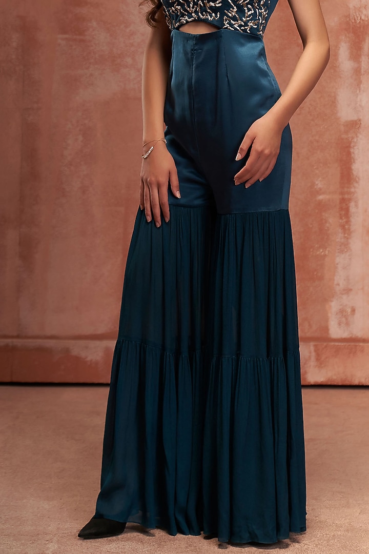 Teal Blue Embroidered Jumpsuit by Suruchi Parakh at Pernia's Pop Up Shop
