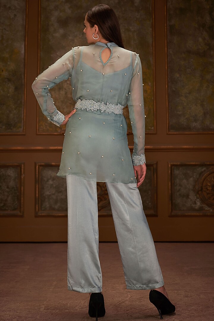 Sea Green Satin Pant Set by Suruchi Parakh at Pernia's Pop Up Shop