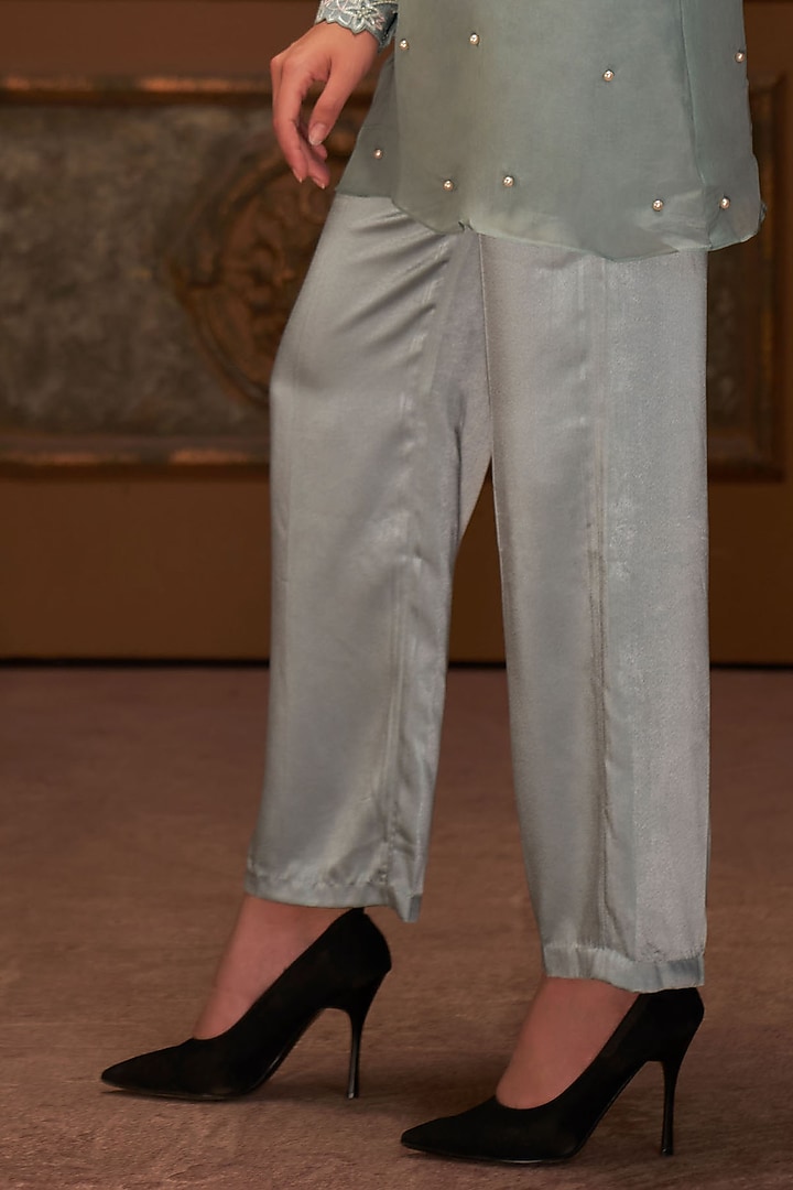 Sea Green Satin Pant Set by Suruchi Parakh at Pernia's Pop Up Shop