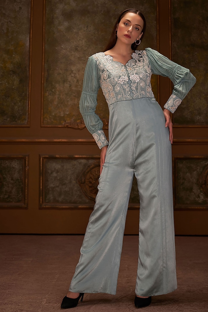 Sea Green Embroidered Jumpsuit by Suruchi Parakh