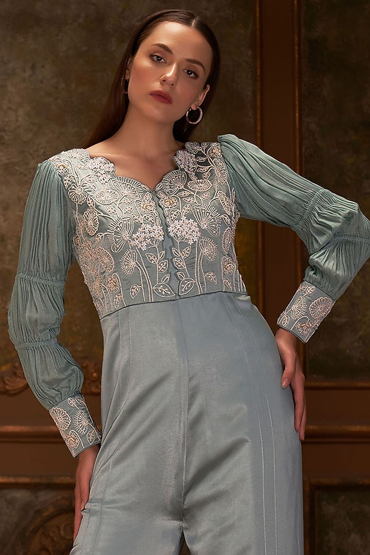 Sea Green Embroidered Jumpsuit by Suruchi Parakh at Pernia's Pop Up Shop