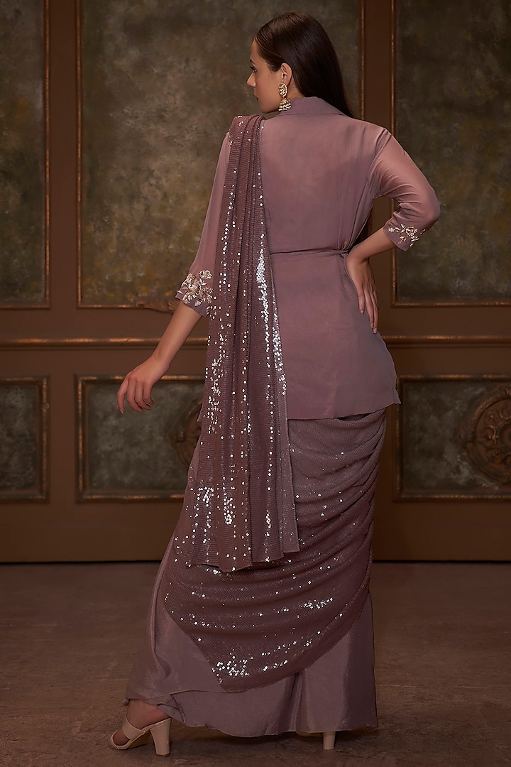 Light Nudish Brown Organza Jacket Wedding Saree Set by Suruchi Parakh at Pernia's Pop Up Shop