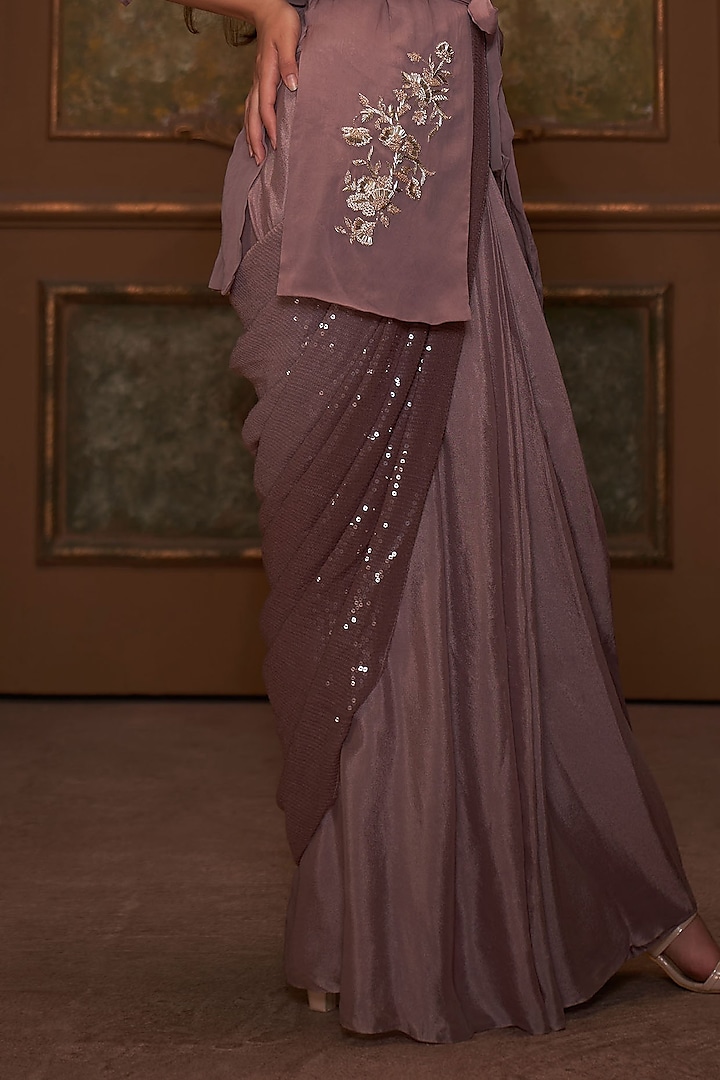 Light Nudish Brown Organza Jacket Wedding Saree Set by Suruchi Parakh at Pernia's Pop Up Shop