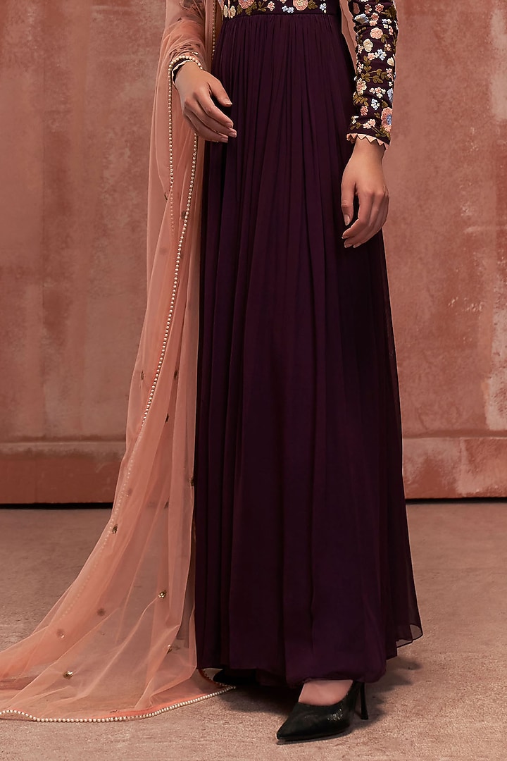 Wine Embroidered Wedding Anarkali Set by Suruchi Parakh at Pernia's Pop Up Shop